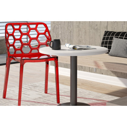 LeisureMod Dynamic Modern Honeycomb Design Dining Side Chair - Red