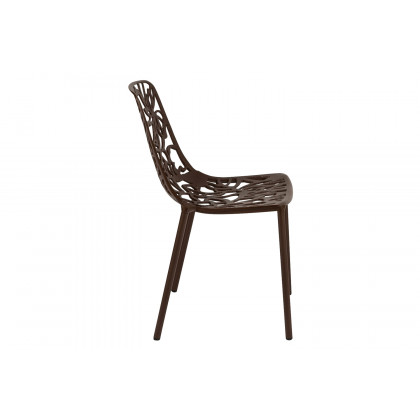 LeisureMod Devon Modern Flower Design Outdoor Aluminum Dining Chair - Brown