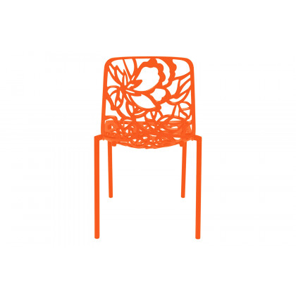 LeisureMod Devon Modern Flower Design Outdoor Aluminum Dining Chair - Orange
