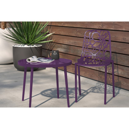 LeisureMod Devon Modern Flower Design Outdoor Aluminum Dining Chair - Purple