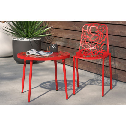 LeisureMod Devon Modern Flower Design Outdoor Aluminum Dining Chair - Red