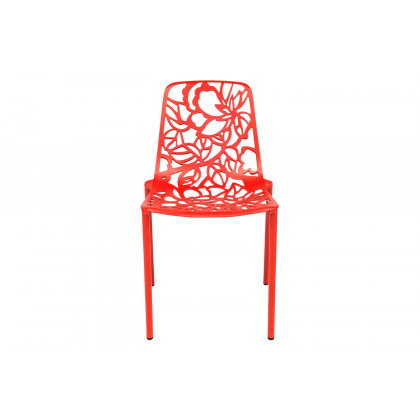 LeisureMod Devon Modern Flower Design Outdoor Aluminum Dining Chair - Red