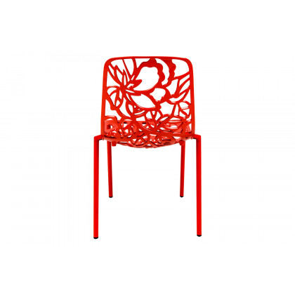 LeisureMod Devon Modern Flower Design Outdoor Aluminum Dining Chair - Red