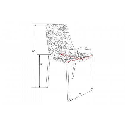 LeisureMod Devon Modern Flower Design Outdoor Aluminum Dining Chair - Red