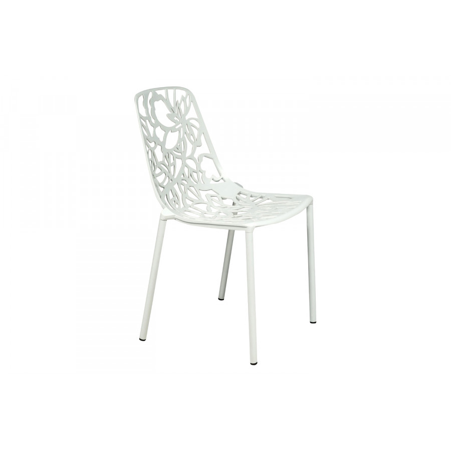 LeisureMod Devon Modern Flower Design Outdoor Aluminum Dining Chair - White