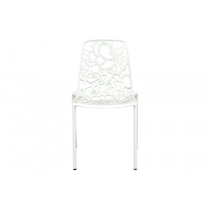 LeisureMod Devon Modern Flower Design Outdoor Aluminum Dining Chair - White
