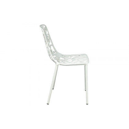 LeisureMod Devon Modern Flower Design Outdoor Aluminum Dining Chair - White