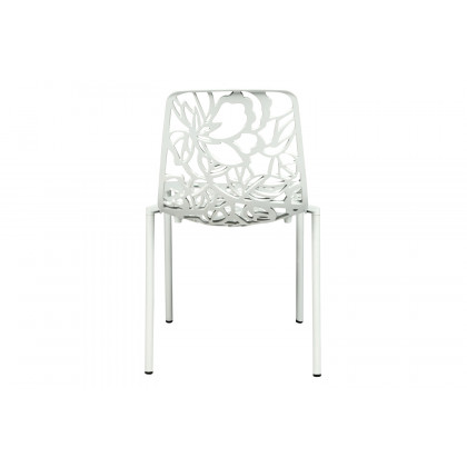 LeisureMod Devon Modern Flower Design Outdoor Aluminum Dining Chair - White
