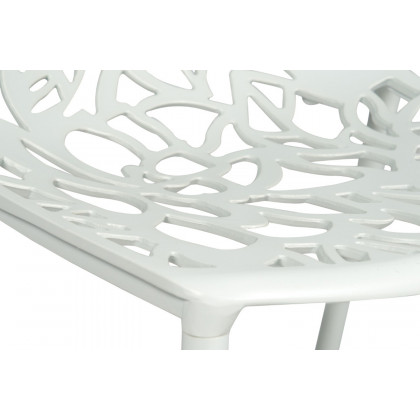 LeisureMod Devon Modern Flower Design Outdoor Aluminum Dining Chair - White