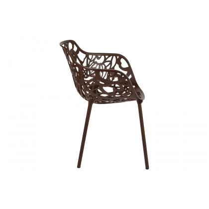 LeisureMod Devon Modern Flower Design Outdoor Aluminum Dining Armchair - Brown