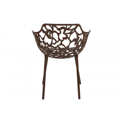 LeisureMod Devon Modern Flower Design Outdoor Aluminum Dining Armchair - Brown