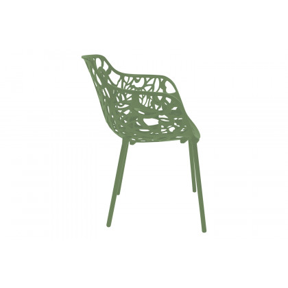 LeisureMod Devon Modern Flower Design Outdoor Aluminum Dining Armchair - Khaki Green