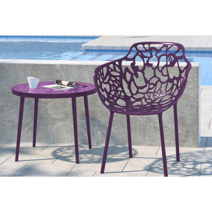 LeisureMod Devon Modern Flower Design Outdoor Aluminum Dining Armchair - Purple