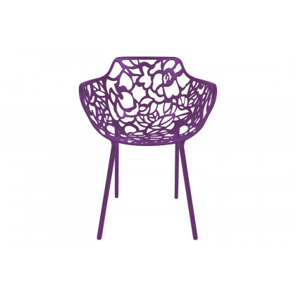 LeisureMod Devon Modern Flower Design Outdoor Aluminum Dining Armchair - Purple