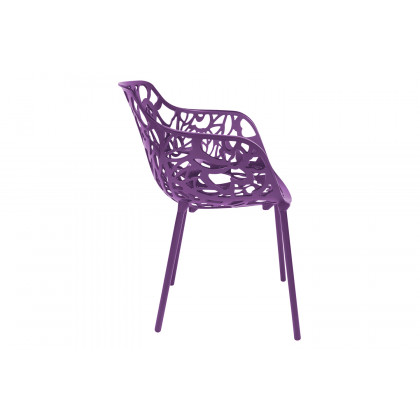 LeisureMod Devon Modern Flower Design Outdoor Aluminum Dining Armchair - Purple