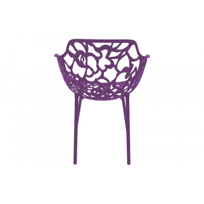 LeisureMod Devon Modern Flower Design Outdoor Aluminum Dining Armchair - Purple