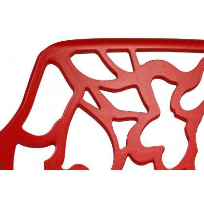 LeisureMod Devon Modern Flower Design Outdoor Aluminum Dining Armchair - Red
