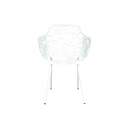 LeisureMod Devon Modern Flower Design Outdoor Aluminum Dining Armchair - White