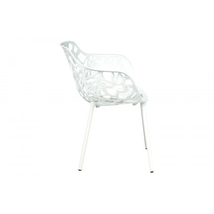 LeisureMod Devon Modern Flower Design Outdoor Aluminum Dining Armchair - White