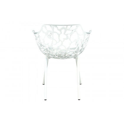 LeisureMod Devon Modern Flower Design Outdoor Aluminum Dining Armchair - White