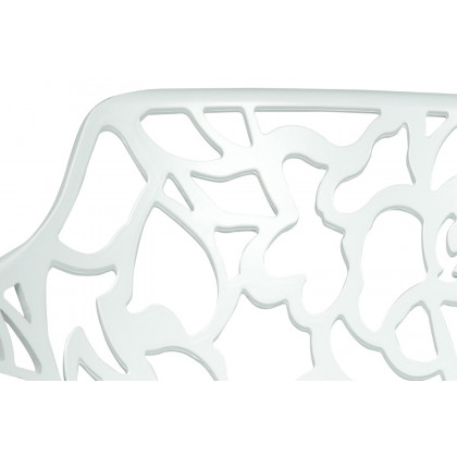 LeisureMod Devon Modern Flower Design Outdoor Aluminum Dining Armchair - White