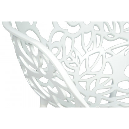 LeisureMod Devon Modern Flower Design Outdoor Aluminum Dining Armchair - White