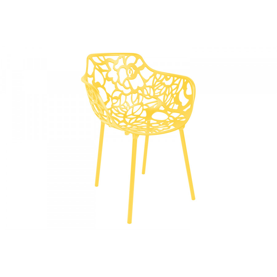LeisureMod Devon Modern Flower Design Outdoor Aluminum Dining Armchair - Yellow