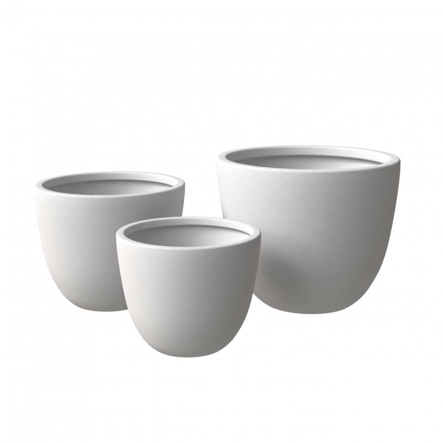 LeisureMod Dahlia Modern Fiberstone and MgO Clay Planters Pot (Set of 3) - White