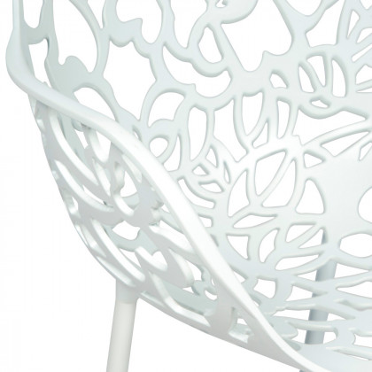 LeisureMod Devon Modern 3-Piece Aluminum Patio Dining Set with Dining Table and 2 Stackable Flower Design Arm Chairs - White