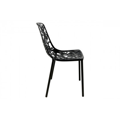 LeisureMod Devon Modern 3-Piece Aluminum Patio Dining Set with Dining Table and 2 Stackable Flower Design Chairs - Black