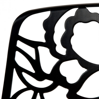 LeisureMod Devon Modern 3-Piece Aluminum Patio Dining Set with Dining Table and 2 Stackable Flower Design Chairs - Black