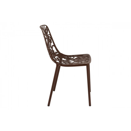 LeisureMod Devon Modern 3-Piece Aluminum Patio Dining Set with Dining Table and 2 Stackable Flower Design Chairs - Brown