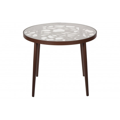 LeisureMod Devon Modern 3-Piece Aluminum Patio Dining Set with Dining Table and 2 Stackable Flower Design Chairs - Brown