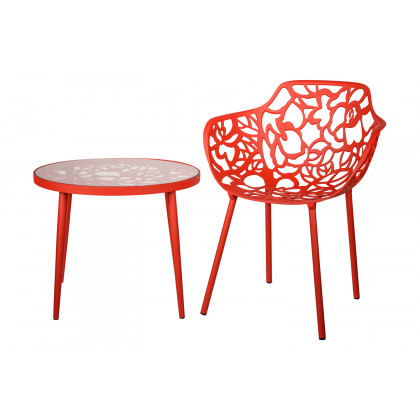LeisureMod Devon Tree Design Glass Top Aluminum Base Outdoor End Table - Red