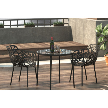 LeisureMod - Devon Tree Design Glass Top Aluminum Base Indoor Outdoor Bistro Dining Table