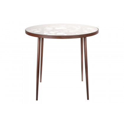 LeisureMod Devon Tree Design Glass Top Aluminum Base Indoor Outdoor Bistro Dining Table - Brown