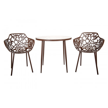 LeisureMod Devon Tree Design Glass Top Aluminum Base Indoor Outdoor Bistro Dining Table - Brown
