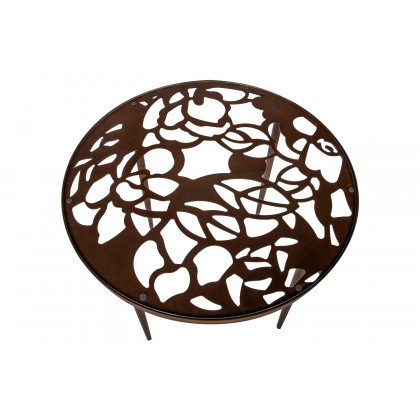 LeisureMod Devon Tree Design Glass Top Aluminum Base Indoor Outdoor Bistro Dining Table - Brown