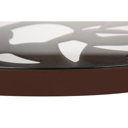 LeisureMod Devon Tree Design Glass Top Aluminum Base Indoor Outdoor Bistro Dining Table - Brown