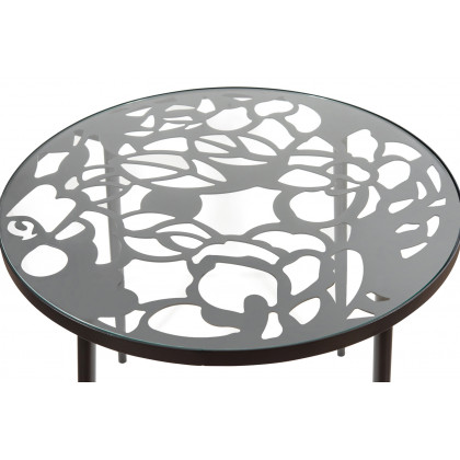 LeisureMod Devon Modern 5-Piece Aluminum Patio Dining Set with Dining Table and 4 Stackable Flower Design Chairs - Black