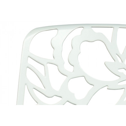 LeisureMod Devon Modern 5-Piece Aluminum Patio Dining Set with Dining Table and 4 Stackable Flower Design Chairs - White