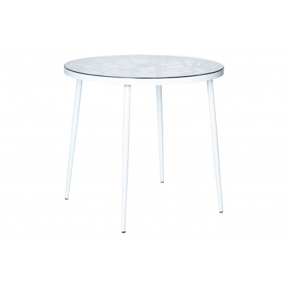 LeisureMod Devon Modern 5-Piece Aluminum Patio Dining Set with Dining Table and 4 Stackable Flower Design Chairs - White