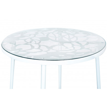 LeisureMod Devon Modern 5-Piece Aluminum Patio Dining Set with Dining Table and 4 Stackable Flower Design Chairs - White