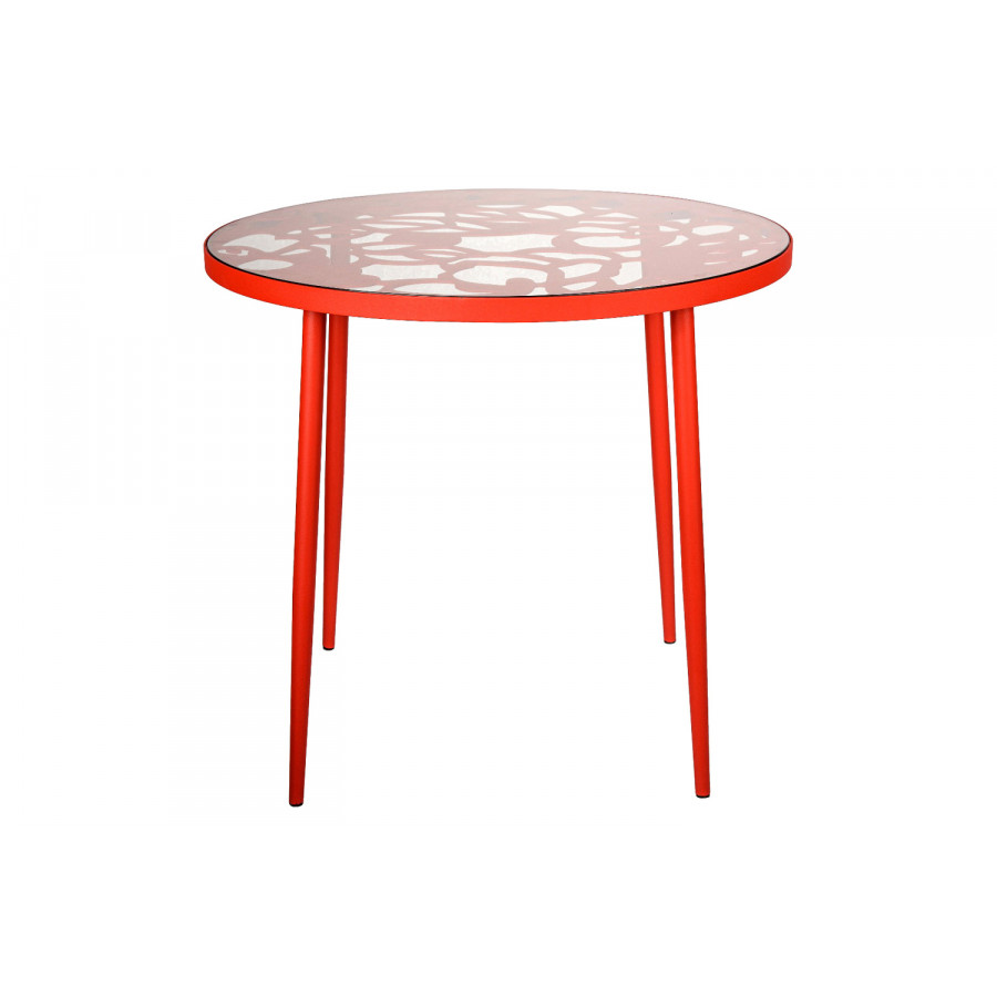 LeisureMod Devon Tree Design Glass Top Aluminum Base Indoor Outdoor Bistro Dining Table - Red