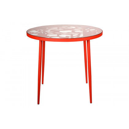 LeisureMod Devon Tree Design Glass Top Aluminum Base Indoor Outdoor Bistro Dining Table - Red