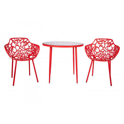 LeisureMod Devon Tree Design Glass Top Aluminum Base Indoor Outdoor Bistro Dining Table - Red