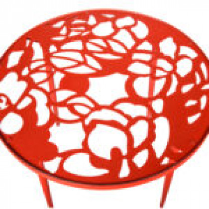 LeisureMod Devon Tree Design Glass Top Aluminum Base Indoor Outdoor Bistro Dining Table - Red