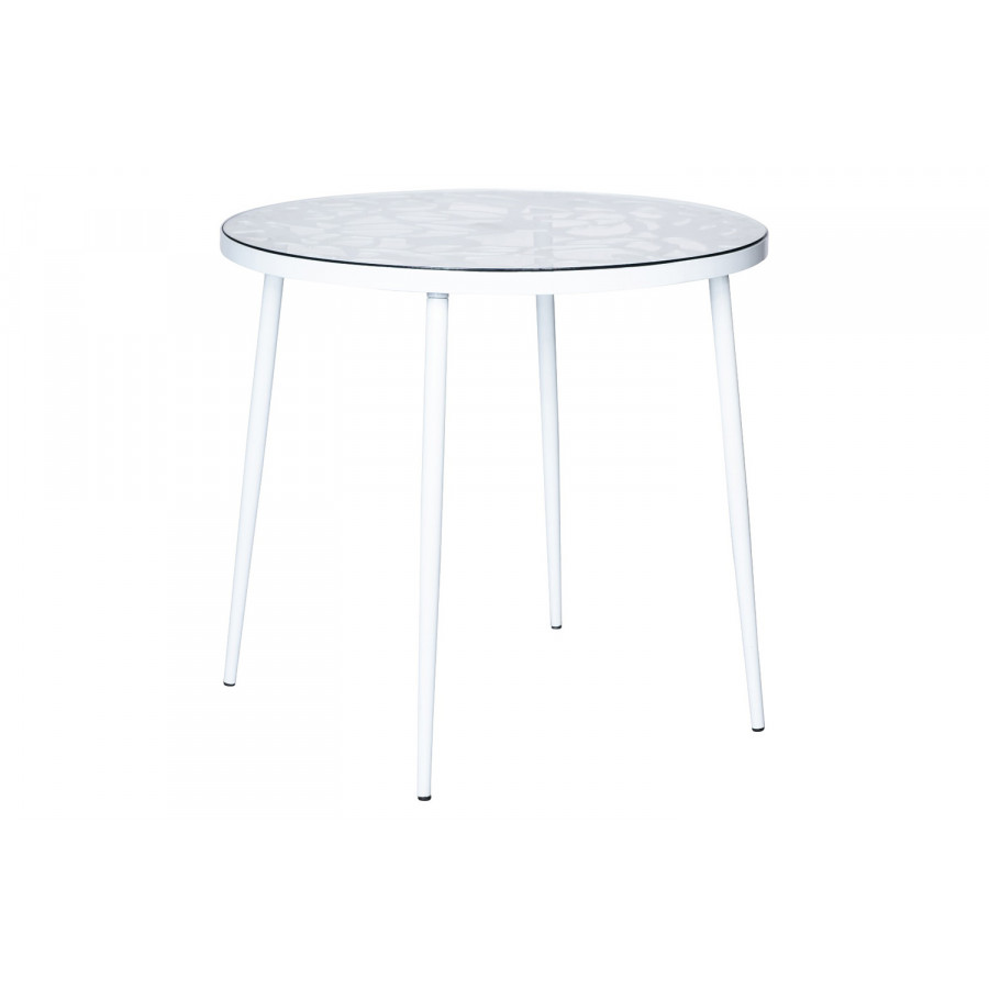 LeisureMod - Devon Tree Design Glass Top Aluminum Base Indoor Outdoor Bistro Dining Table