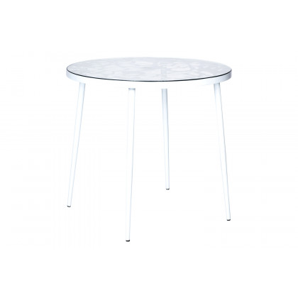 LeisureMod - Devon Tree Design Glass Top Aluminum Base Indoor Outdoor Bistro Dining Table
