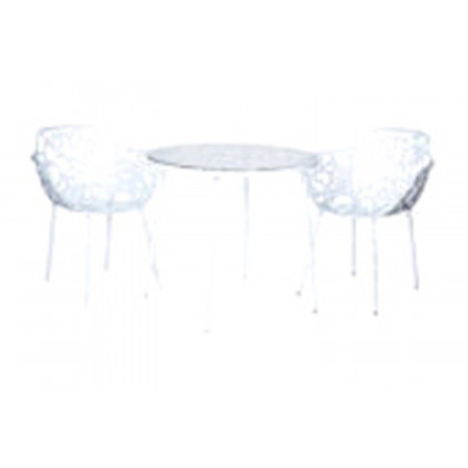 LeisureMod Devon Tree Design Glass Top Aluminum Base Indoor Outdoor Bistro Dining Table - White
